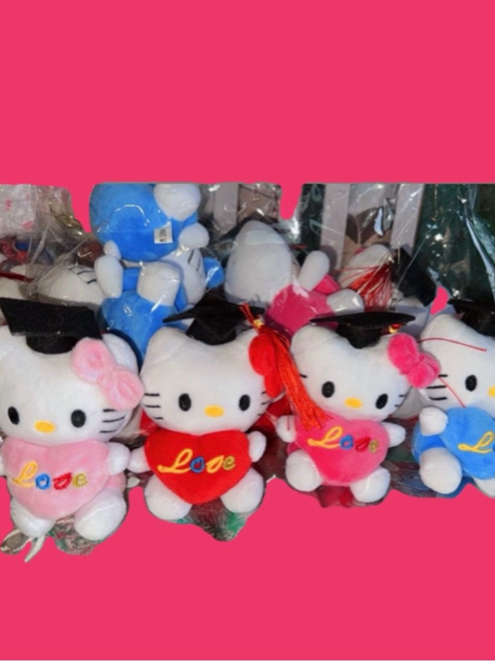 Hello Kitty Plush Graduation Doll - Pink/Red/Blue Heart Love Keychains